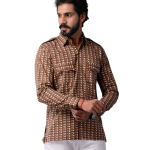 Buy Sanganeri Walnut Brown Hunting Styled Printed Shirt Men Artistic Outdoor